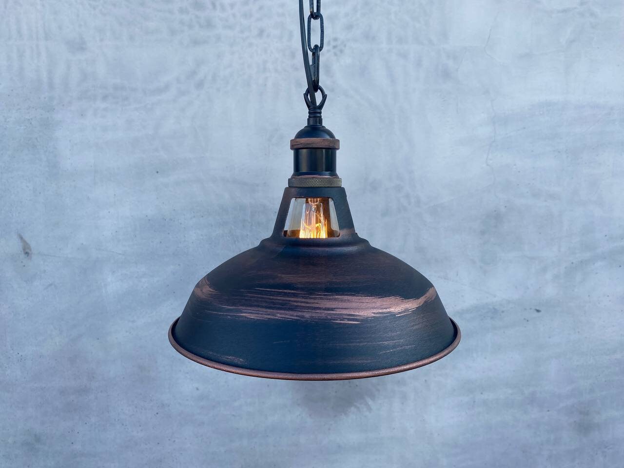 Pendant industrial lampshade for kitchen island.Rustic black ceiling chandelier.