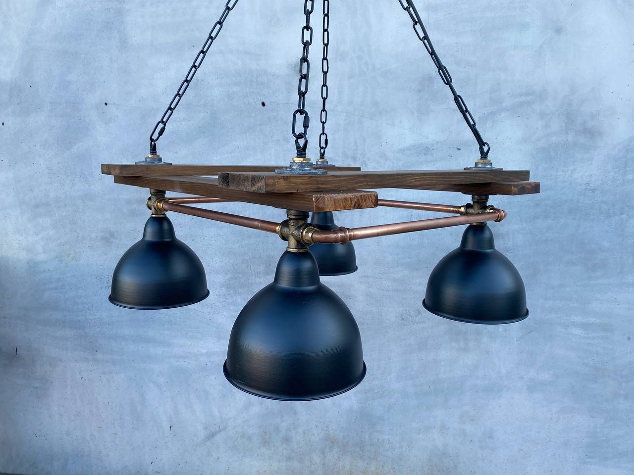 Industrial black wooden pendant chandelier.Ceiling pendant light.