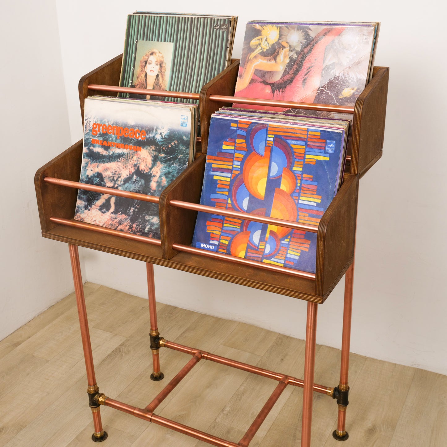 Vinyl Record Storage Cabinet – Copper & Wood LP Storage 4Pack
