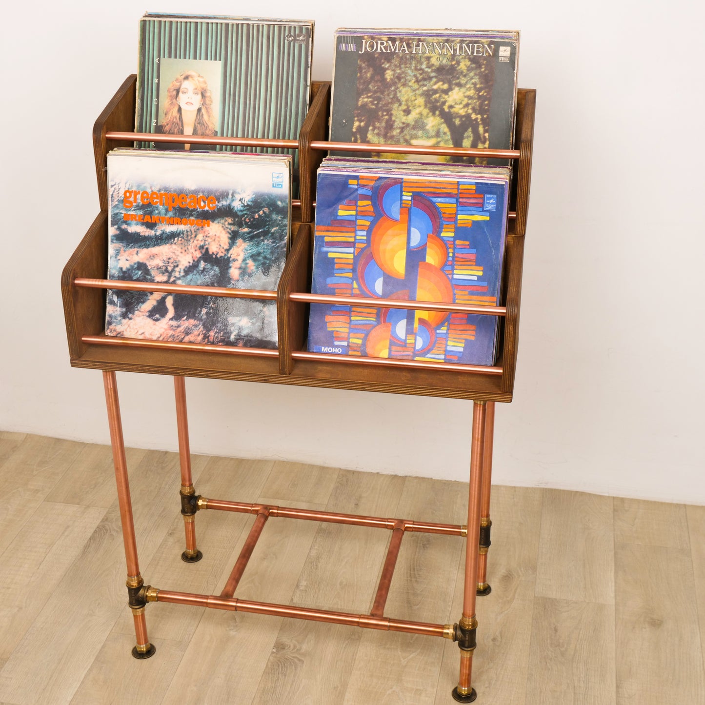 Vinyl Record Storage Cabinet – Copper & Wood LP Storage 4Pack