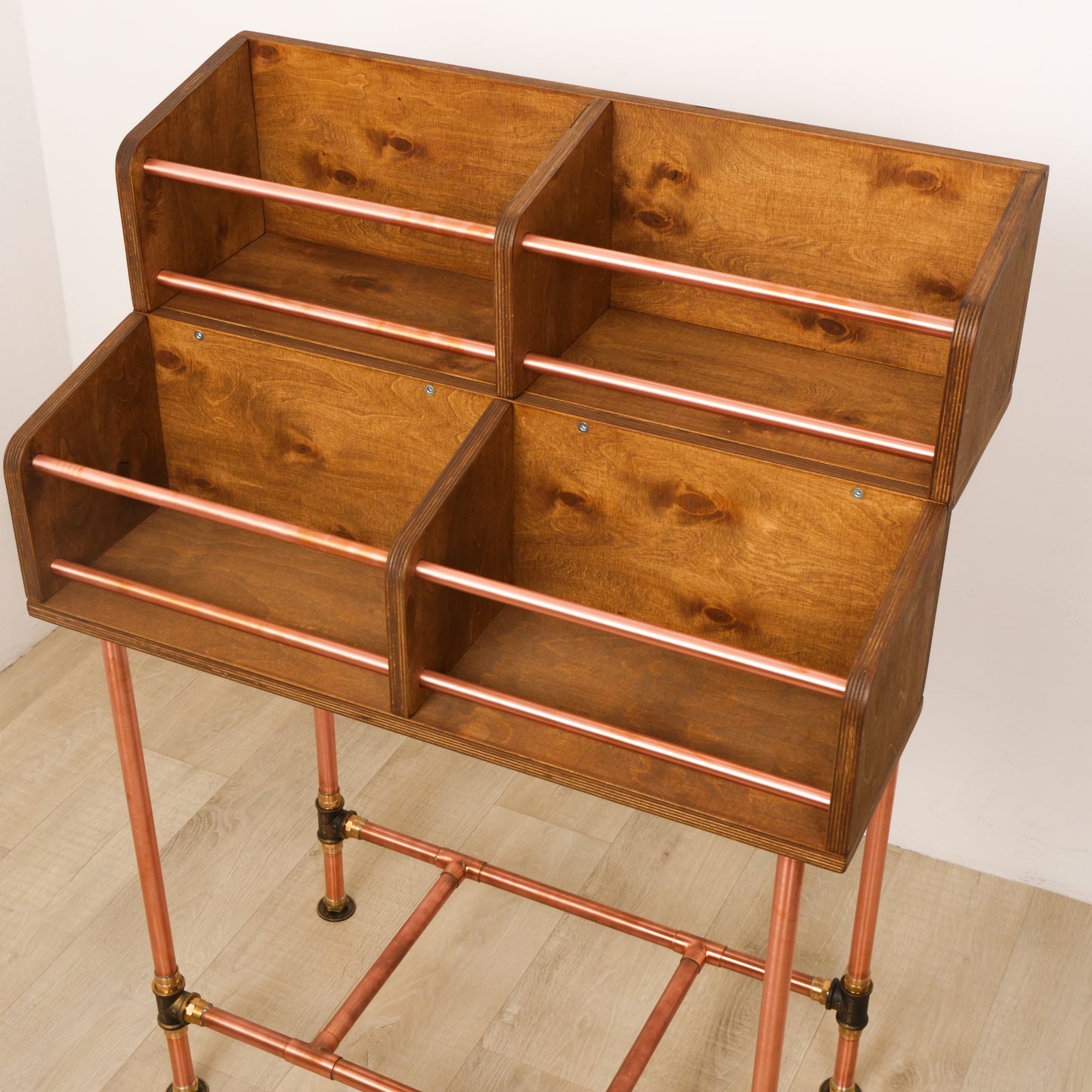Vinyl Record Storage Cabinet – Copper & Wood LP Storage 4Pack