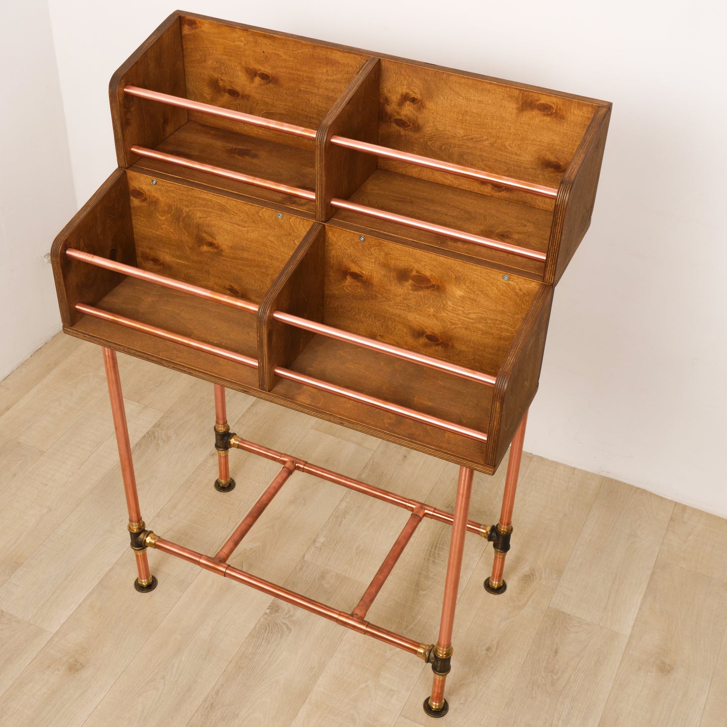 Vinyl Record Storage Cabinet – Copper & Wood LP Storage 4Pack