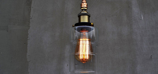 Small clear glass school pendant with copper tube Unique decorative lighting Industrial rustic ceiling light