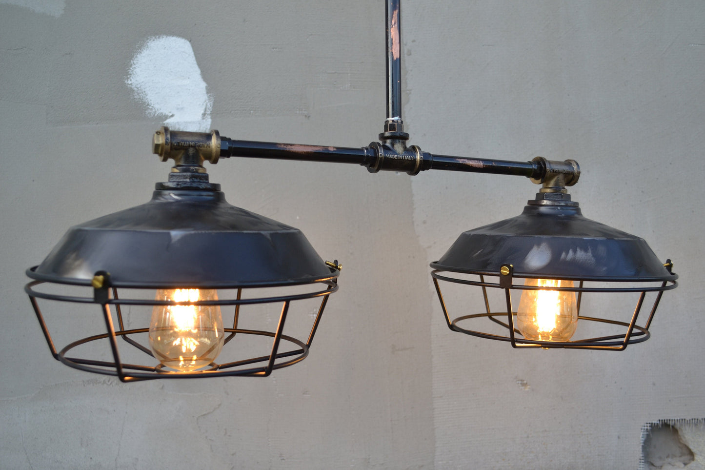 Industrial pendant lamp for the kitchen island. Ceiling chandelier, modern rustic lighting.