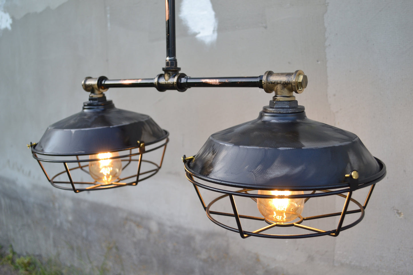 Industrial pendant lamp for the kitchen island. Ceiling chandelier, modern rustic lighting.