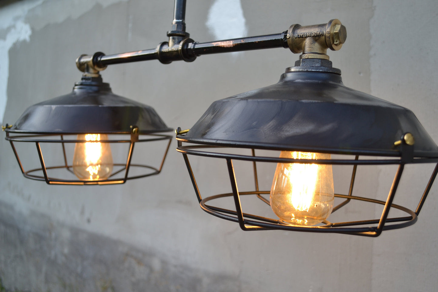 Industrial pendant lamp for the kitchen island. Ceiling chandelier, modern rustic lighting.