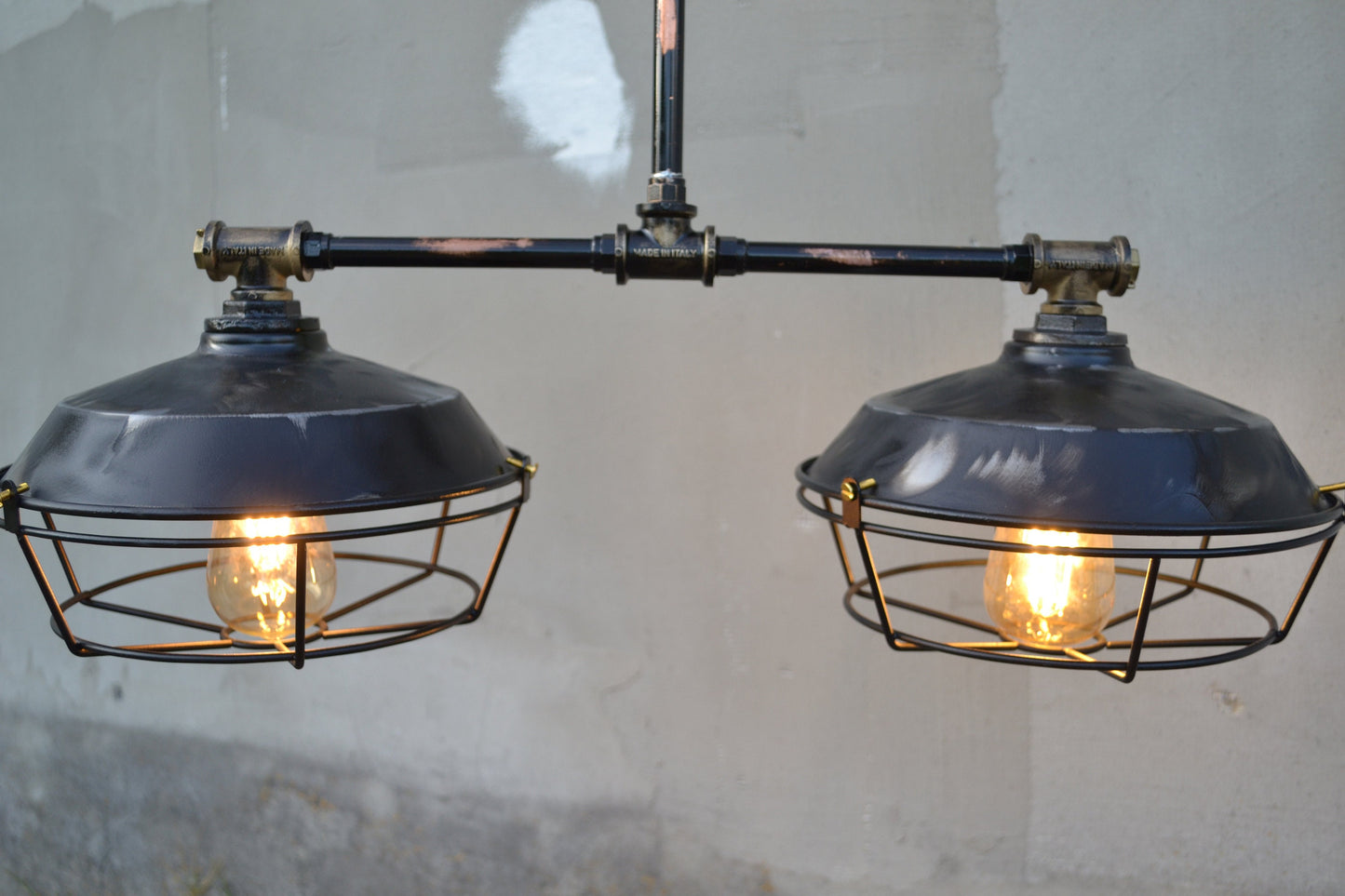 Industrial pendant lamp for the kitchen island. Ceiling chandelier, modern rustic lighting.