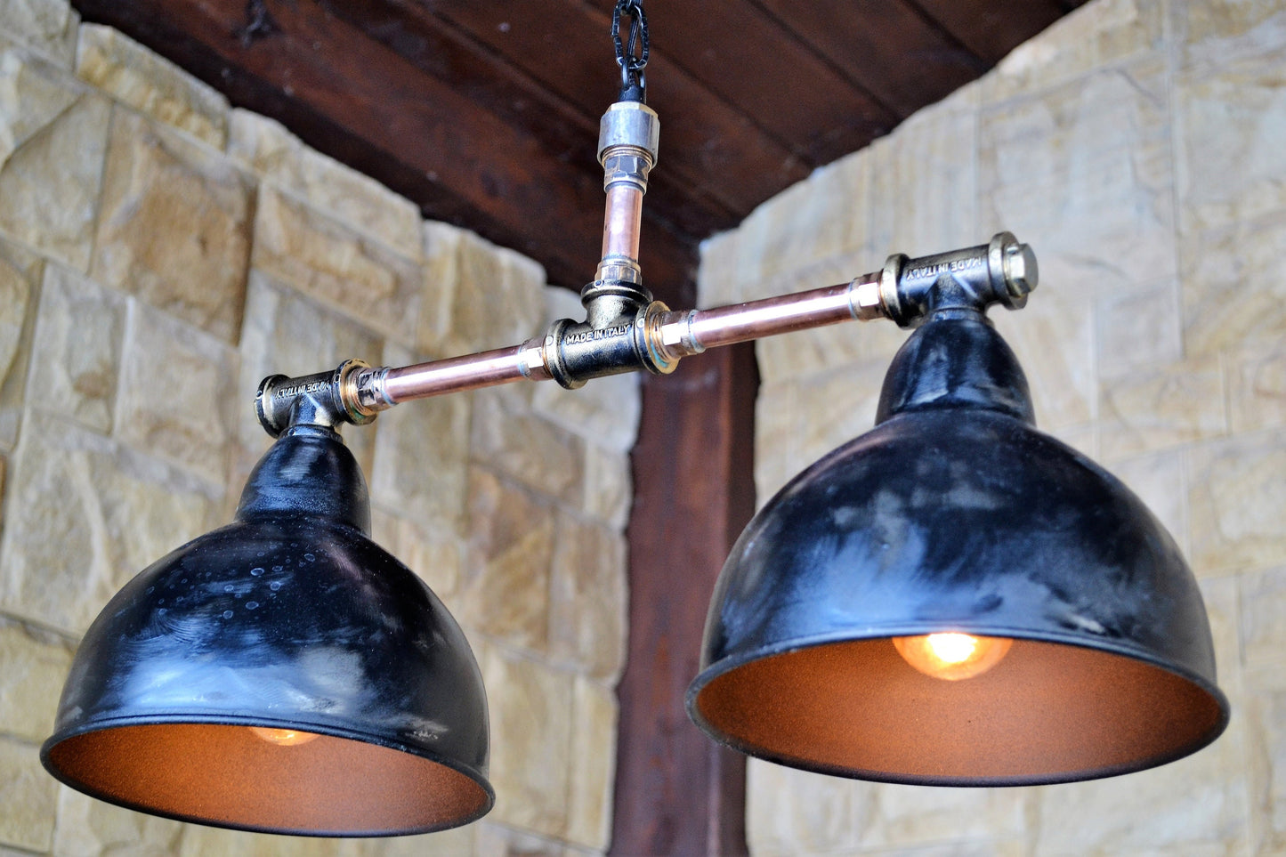 Industrial copper chandelier for kitchen island. Ceiling pendant lamp for dining table.