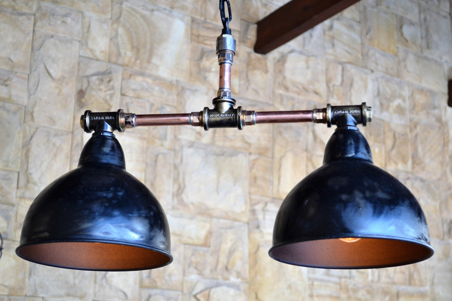 Industrial copper chandelier for kitchen island. Ceiling pendant lamp for dining table.