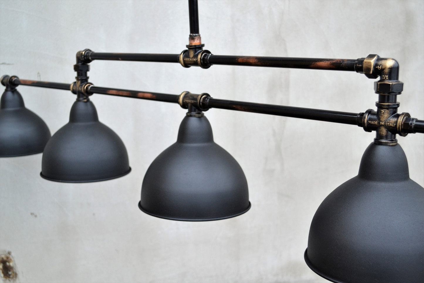 Pendant industrial chandelier for the kitchen. Rustic pendant light. Long black hanging chandelier for pool table or kitchen island.