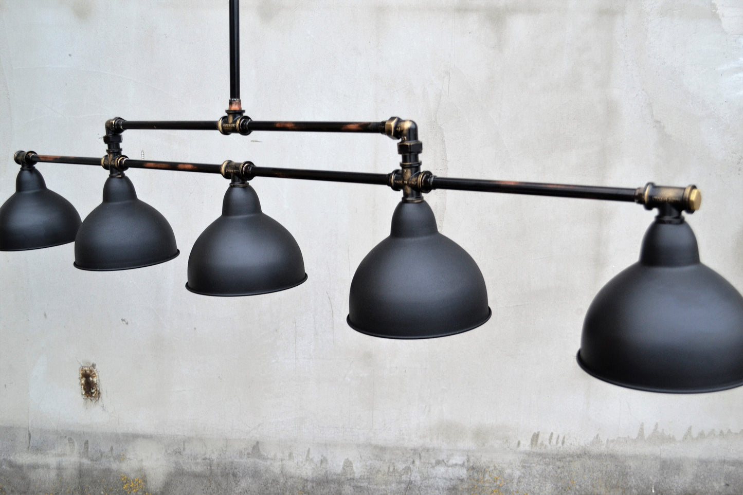 Pendant industrial chandelier for the kitchen. Rustic pendant light. Long black hanging chandelier for pool table or kitchen island.