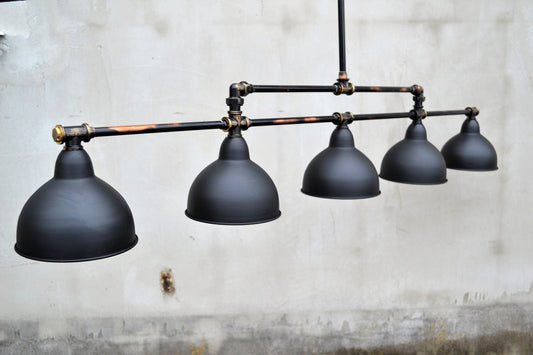 Kitchen hanging industrial chandelier.Black chandelier for pool table or kitchen island.