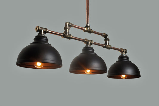 Industrial pendant steampunk lamp for the kitchen island. Rustic black ceiling chandelier for the dining table.