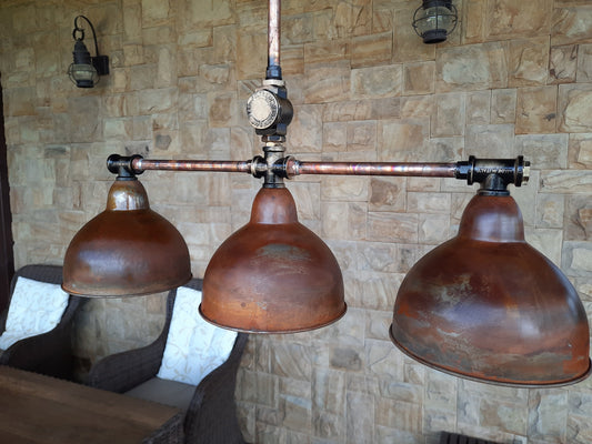 Rusty pendant lamp, ceiling, rustic industrial chandelier for country house