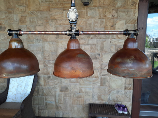 Vintage rusty industrial rustic kitchen island chandelier.Steampunk ceiling lamp for dining table. Farmhouse lights chandelier.