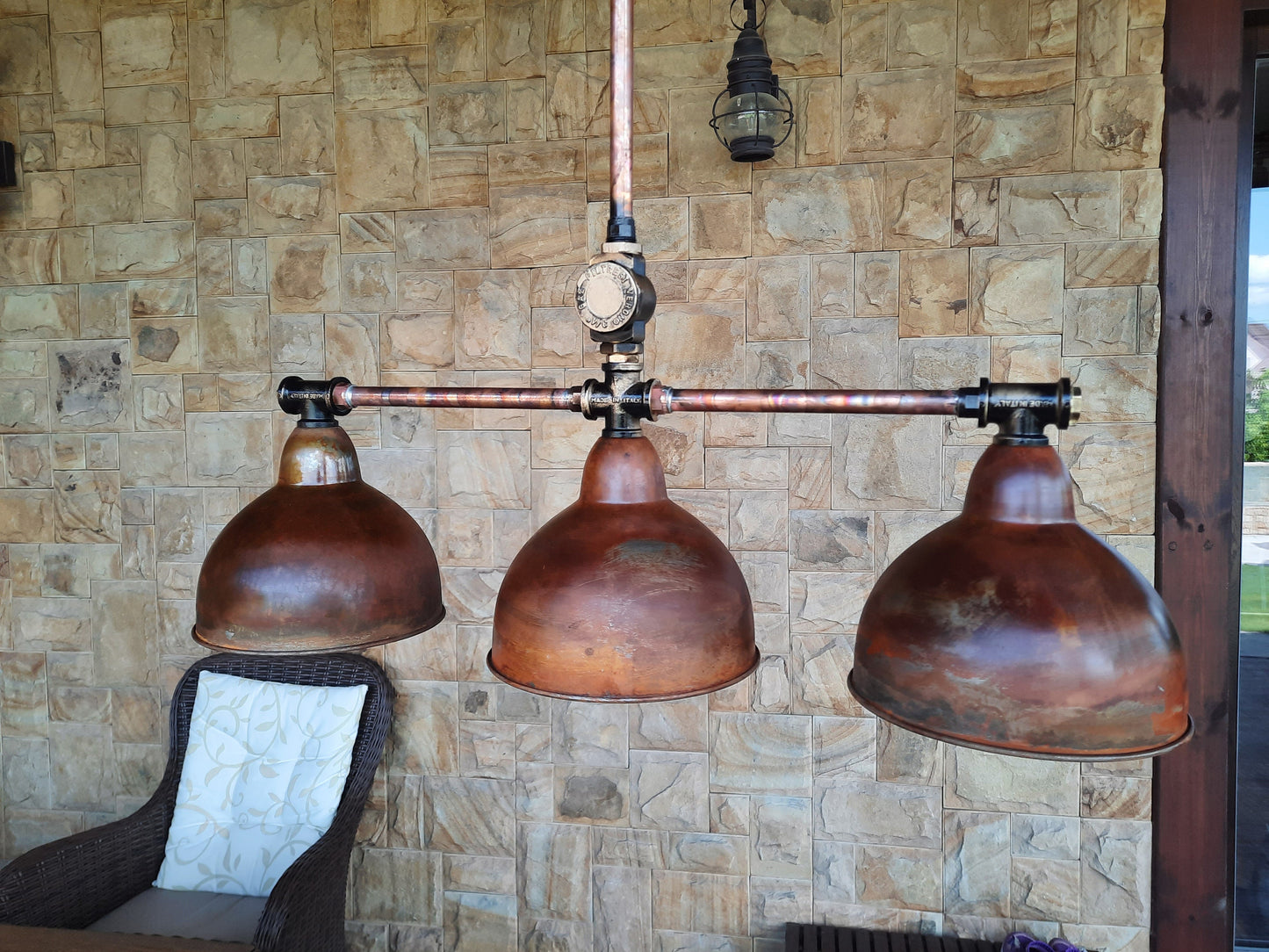 Rusty pendant lamp, ceiling, rustic industrial chandelier for country house