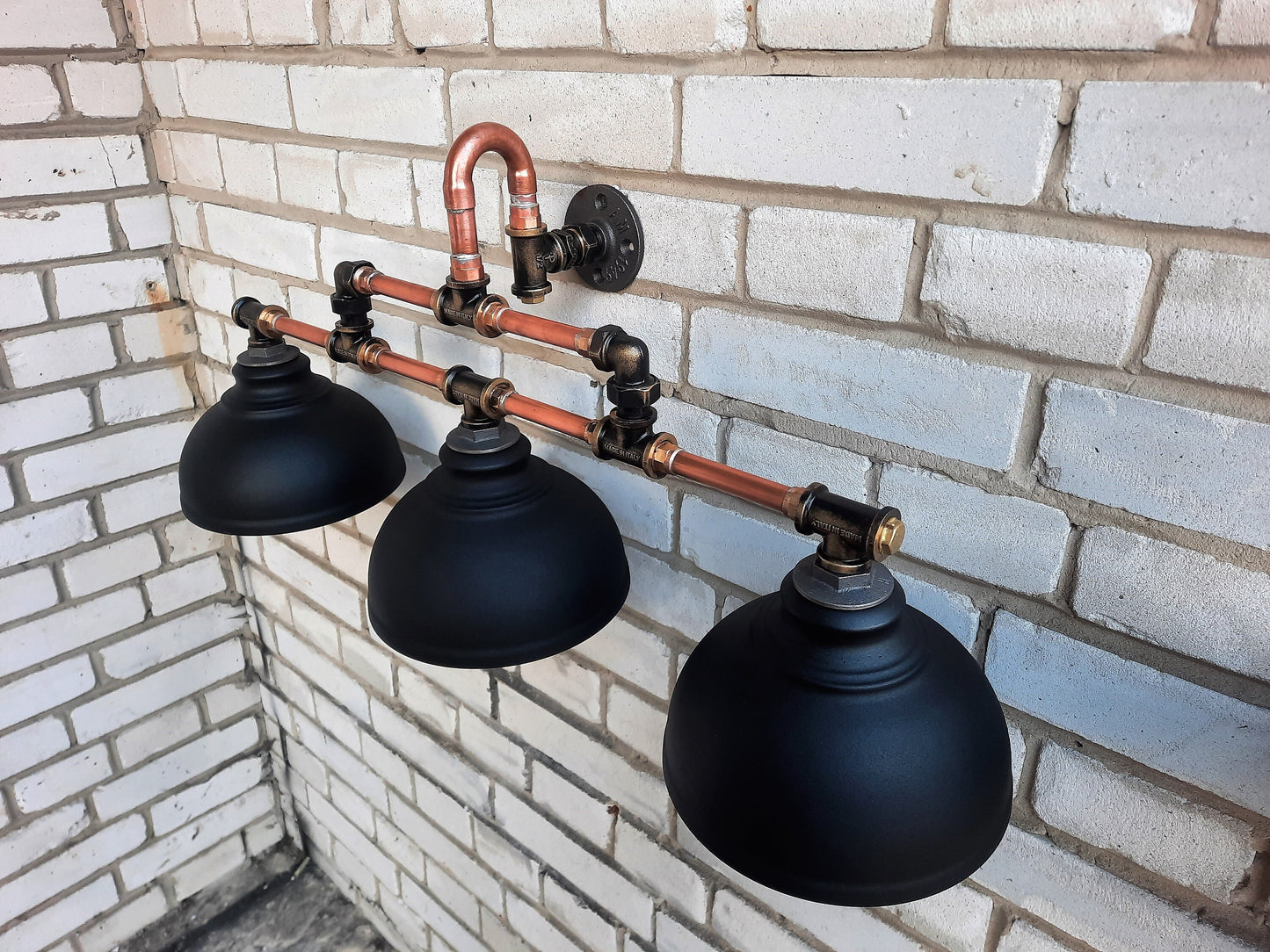 Rustic industrial wall lamp. Black wall lamp, brass lamp, hallway lamp.