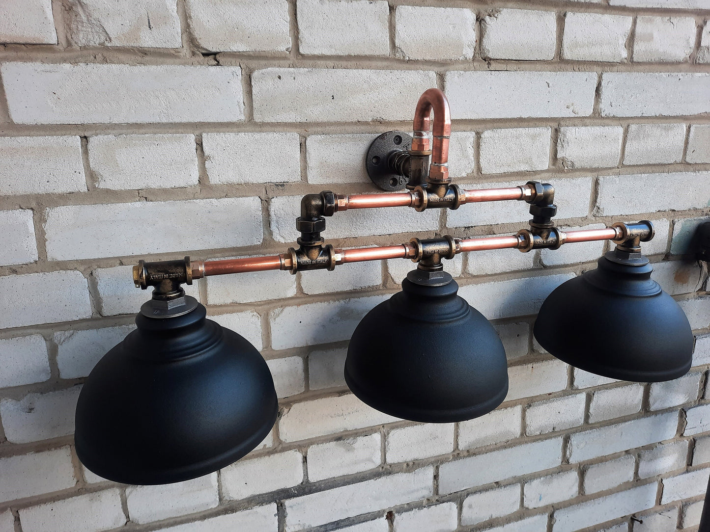 Rustic industrial wall lamp. Black wall lamp, brass lamp, hallway lamp.