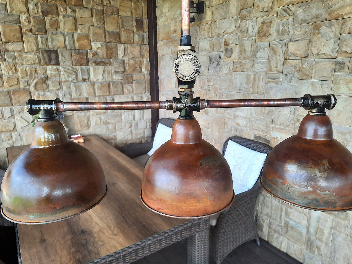 Ceiling rusty chandelier for kitchen.Industrial hanging lamp.