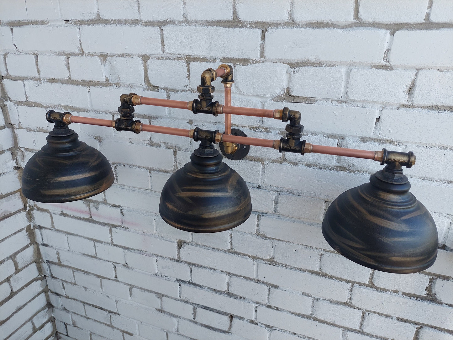 Hanging wall lamp for a large mirror. Rustic industrial sconce