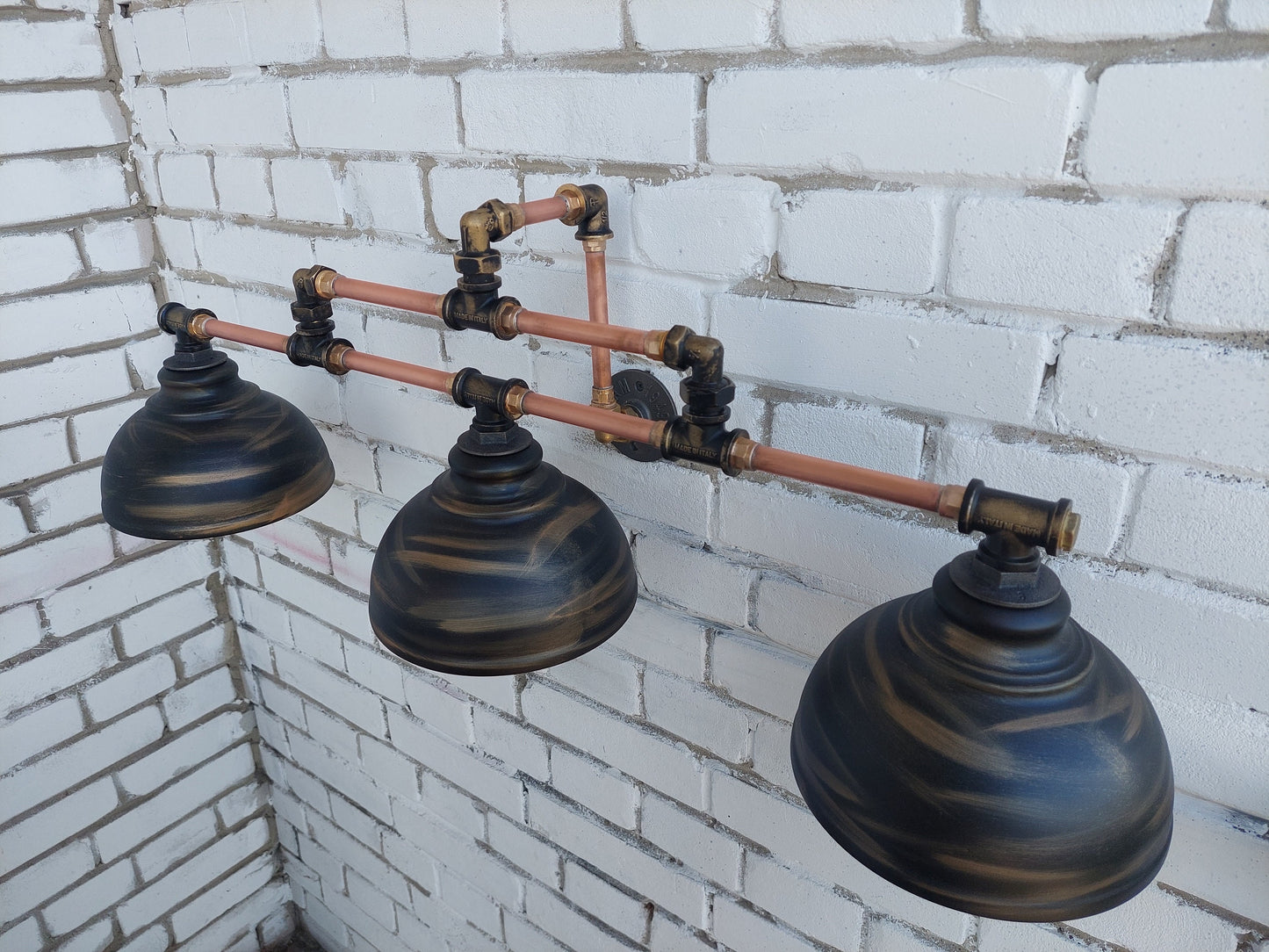 Hanging wall lamp for a large mirror. Rustic industrial sconce