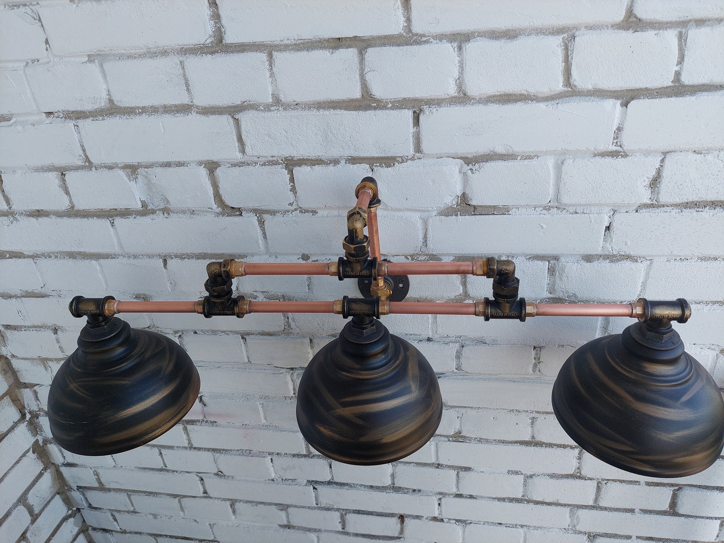 Hanging wall lamp for a large mirror. Rustic industrial sconce