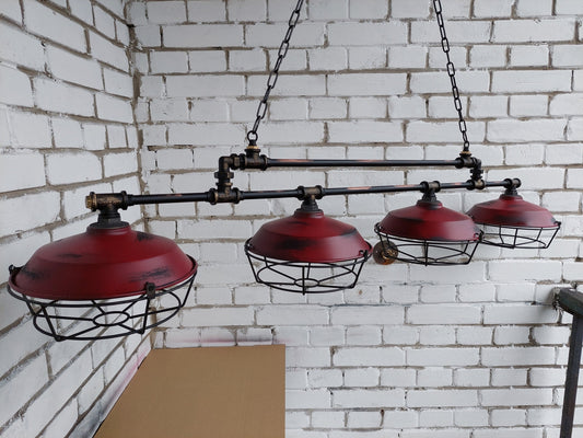 Long industrial rustic hanging kitchen chandelier. Hanging light for billiard table.
