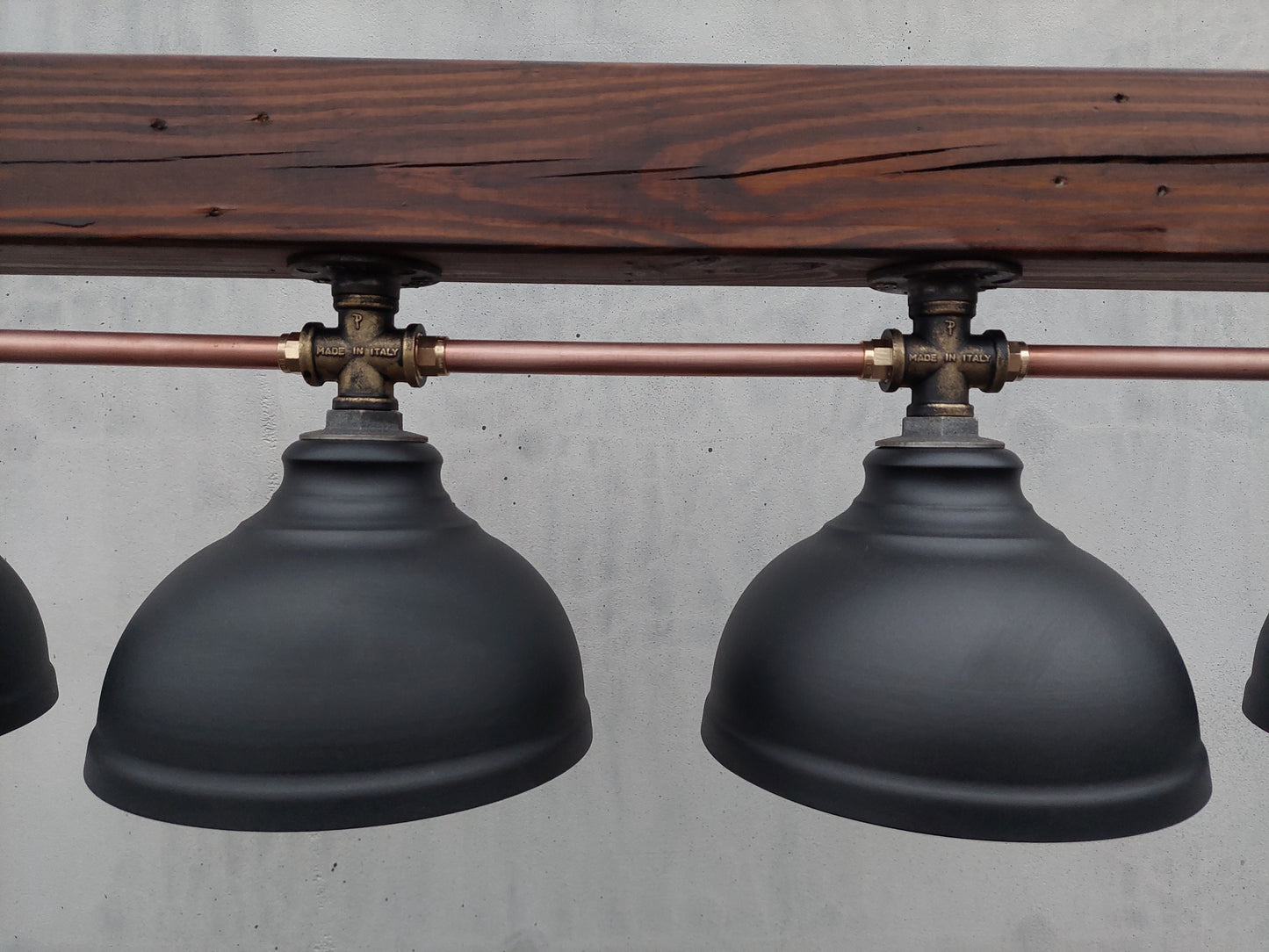 Rustic industrial chandelier, hanging wood ceiling lamp for kitchen island. Ceiling pendant light.