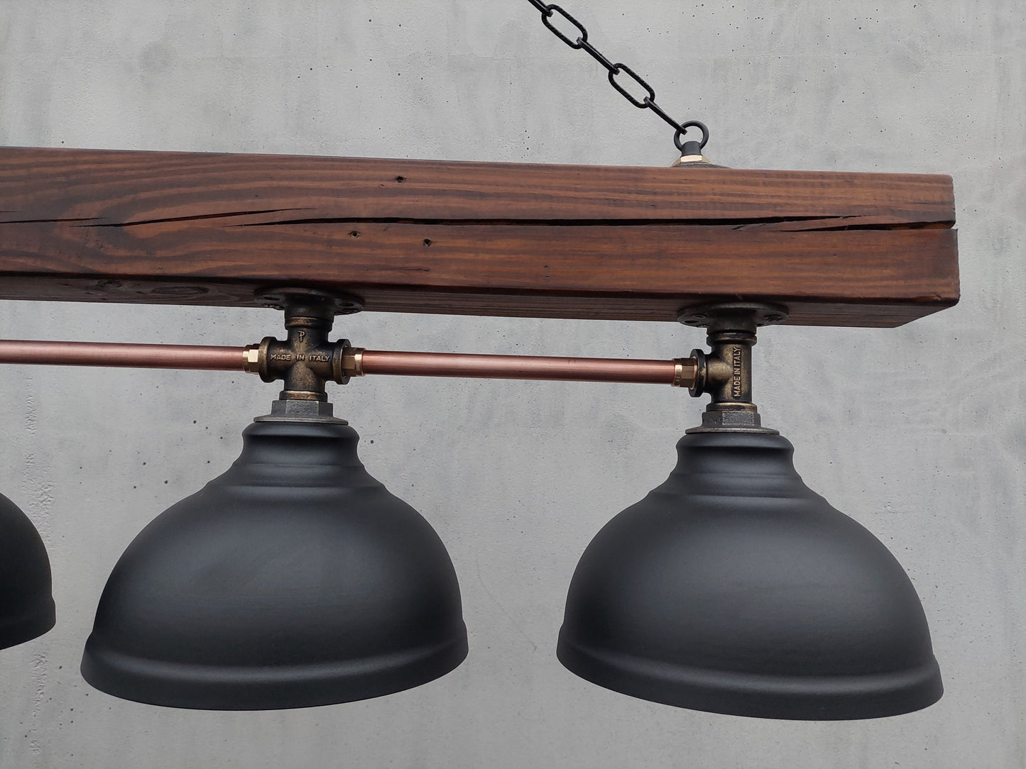 Rustic industrial chandelier, hanging wood ceiling lamp for kitchen island. Ceiling pendant light.