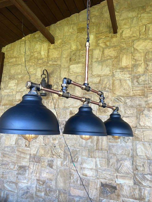 Rustic black pendant industrial light. Kitchen island lighting.