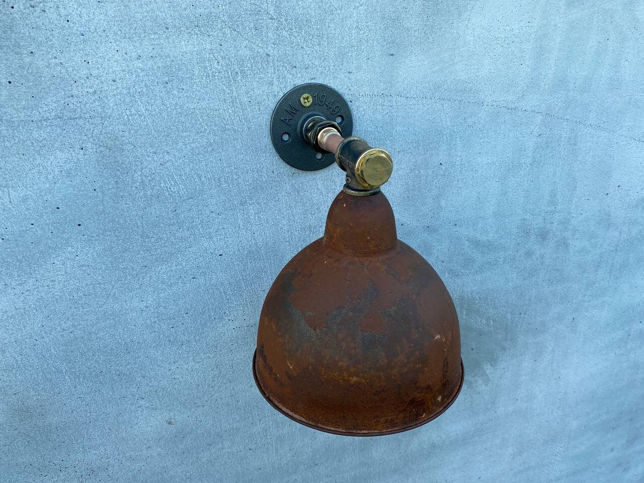 Rustic industrial wall light fixture for bathroom.Rust lampshade bedside sconce.
