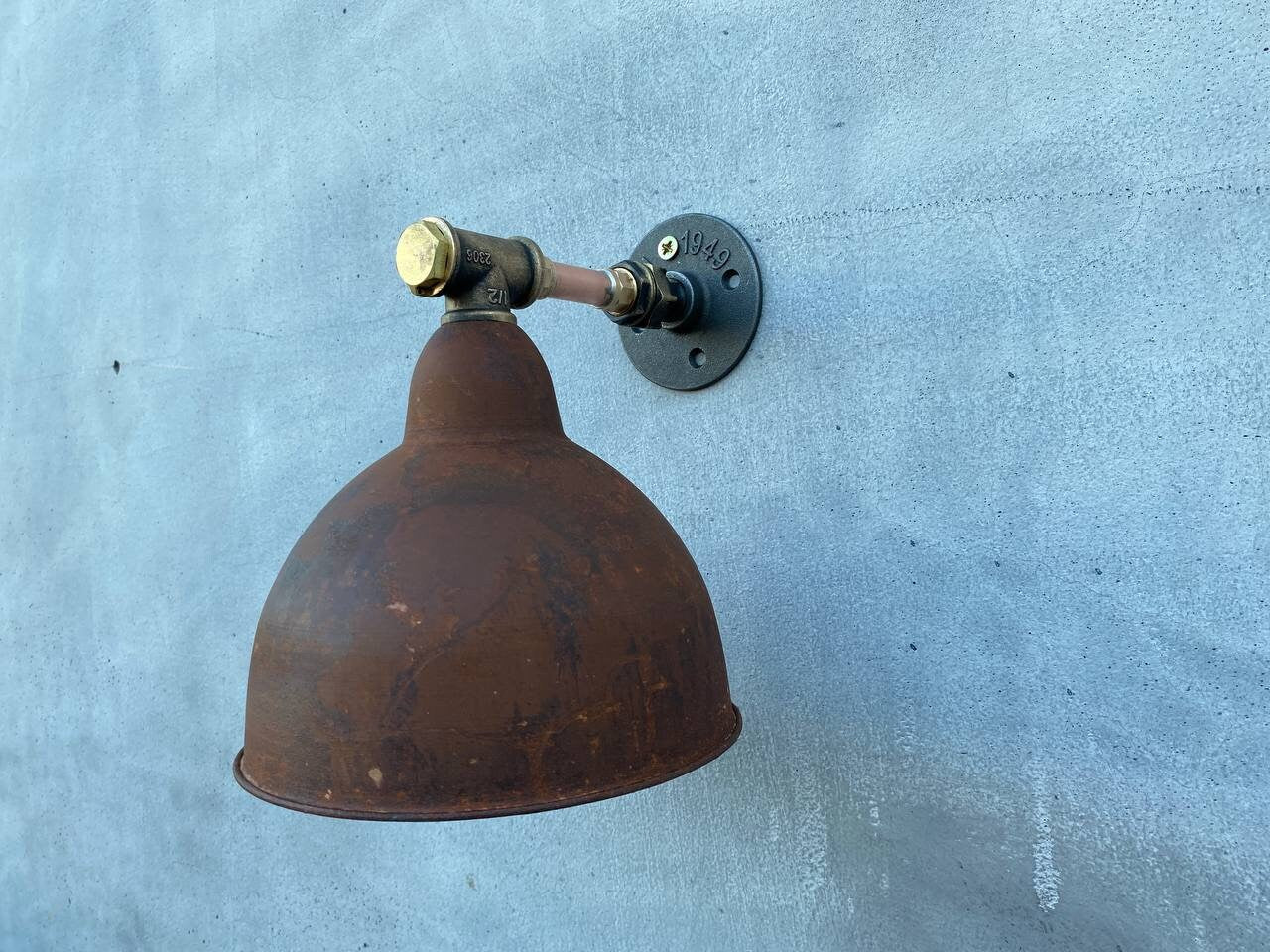 Rustic industrial wall light fixture for bathroom.Rust lampshade bedside sconce.