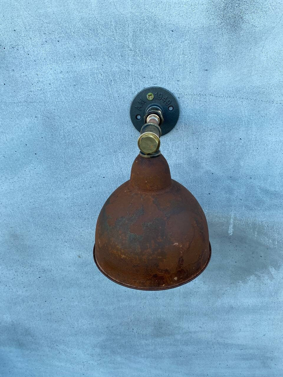 Rustic industrial wall light fixture for bathroom.Rust lampshade bedside sconce.