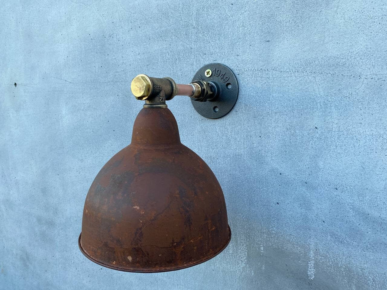 Rustic industrial wall light fixture for bathroom.Rust lampshade bedside sconce.