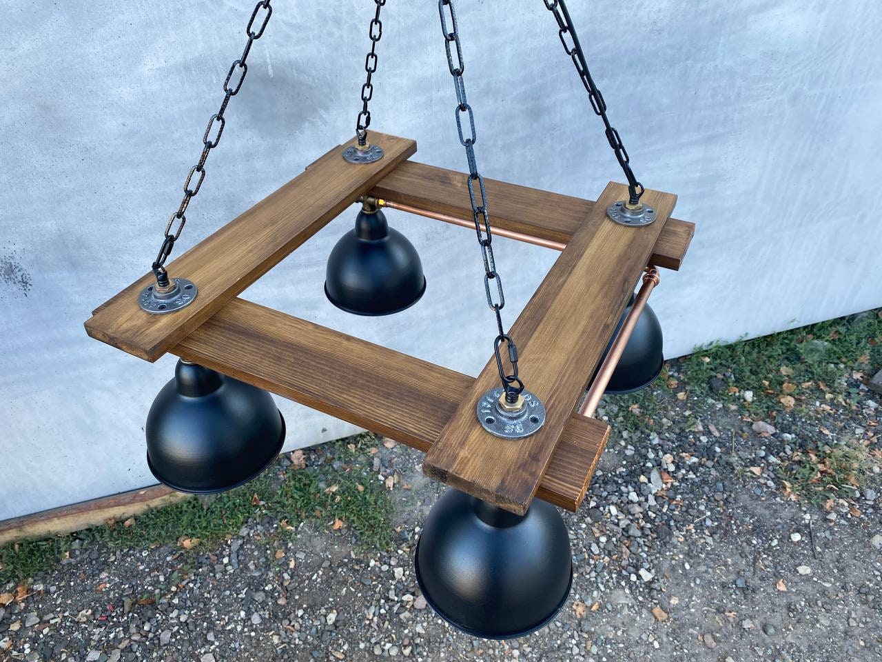 Industrial black wooden pendant chandelier.Ceiling pendant light.