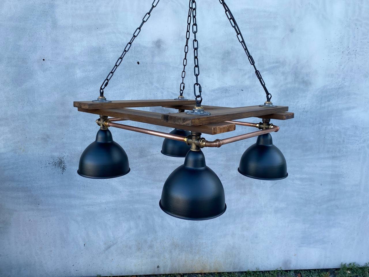 Industrial black wooden pendant chandelier.Ceiling pendant light.