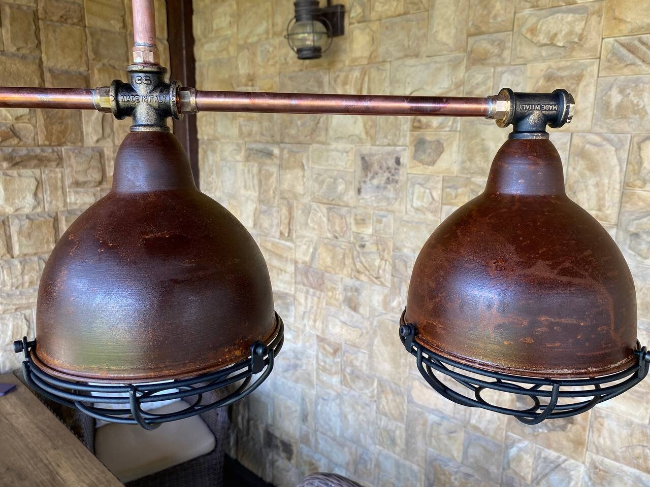 Steampunk style kitchen island pendant light fixture . Rust rustic pendant light fixture