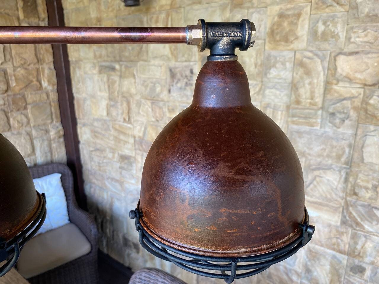 Steampunk style kitchen island pendant light fixture . Rust rustic pendant light fixture