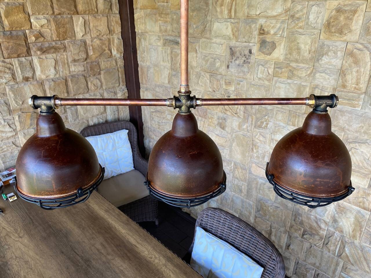 Steampunk style kitchen island pendant light fixture . Rust rustic pendant light fixture