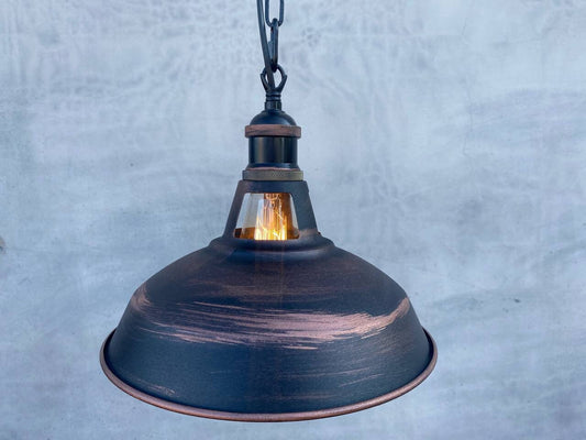 Pendant industrial lampshade for kitchen island.Rustic black ceiling chandelier.