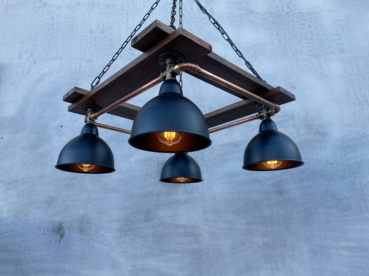 Industrial black wooden pendant chandelier.Ceiling pendant light.