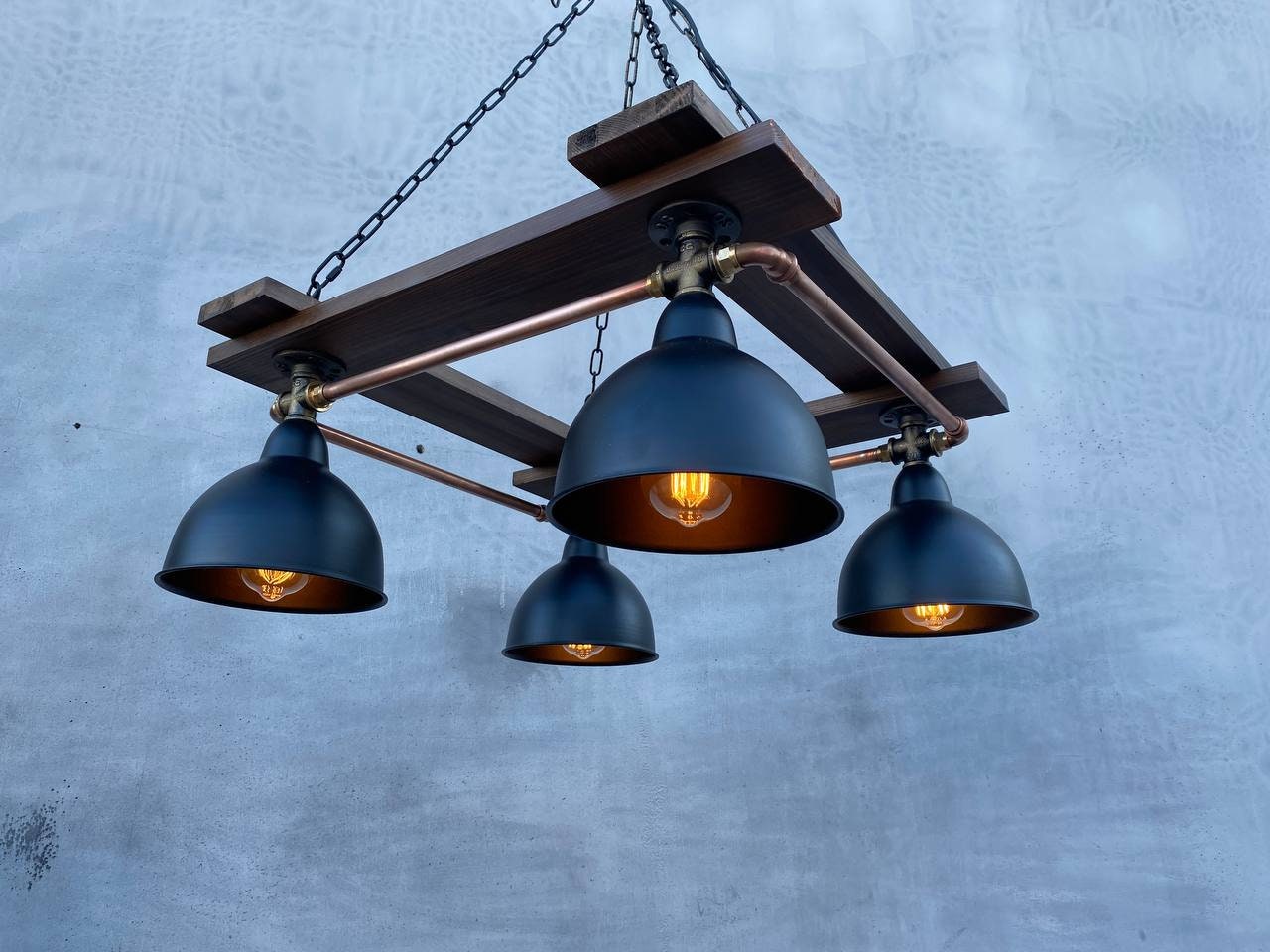 Industrial black wooden pendant chandelier.Ceiling pendant light.