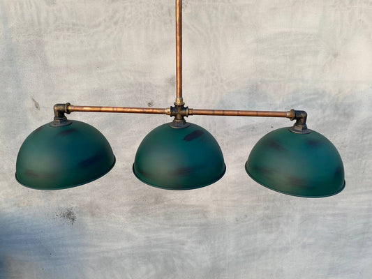 Green pendant industrial chandelier.Rustic ceiling light fixture for pool table.
