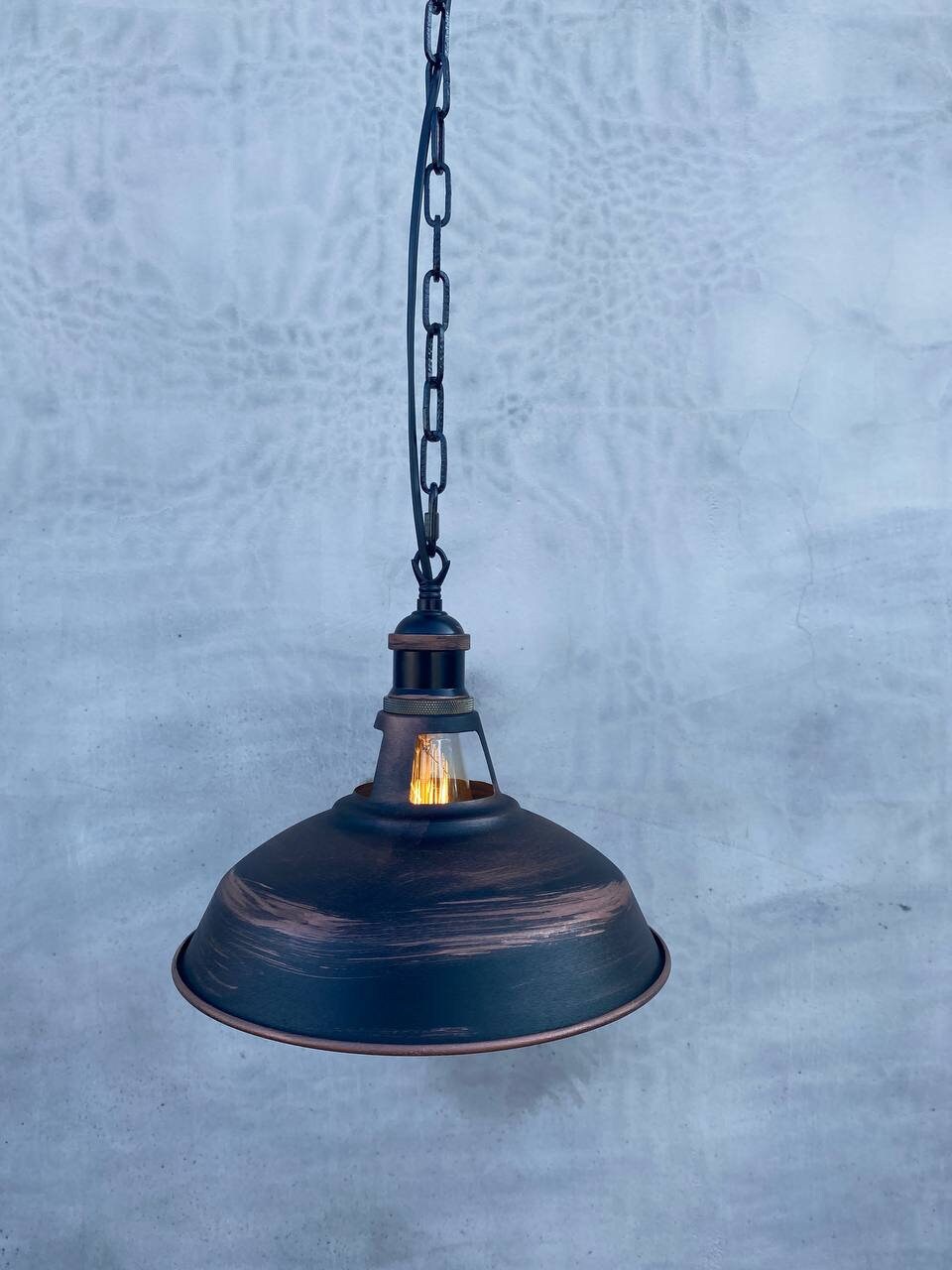 Pendant industrial lampshade for kitchen island.Rustic black ceiling chandelier.